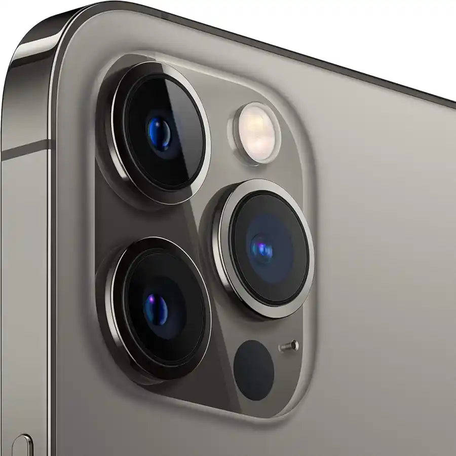Close-up of a smartphone camera module on a gray background,graphite