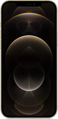 Smartphone with a black screen displaying abstract circular designs , gold